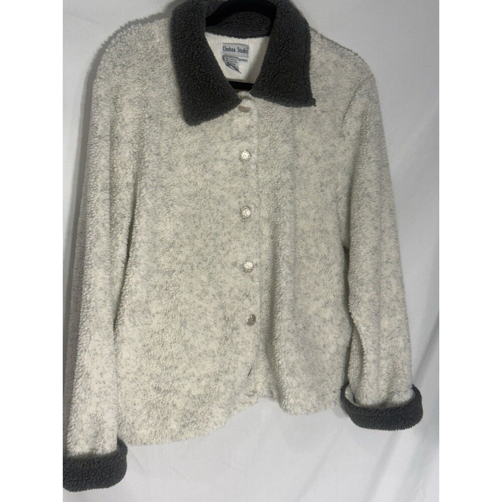 Chelsea Studios Cream/Gray Sherpa Sweater Jacket Sz L